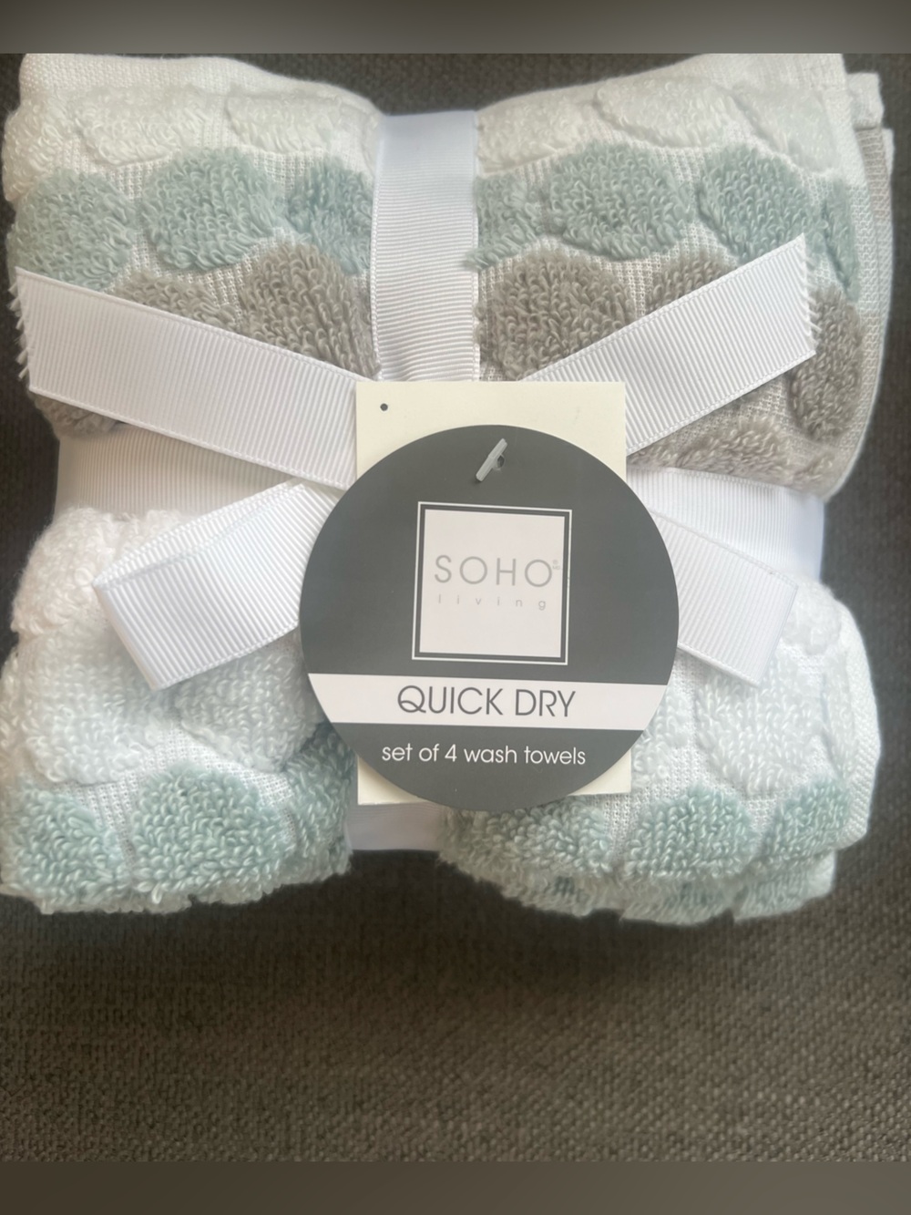 Soho Living Washcloths towels Blue, Gray, White Striped Zero Twist Cotton 4 Pc